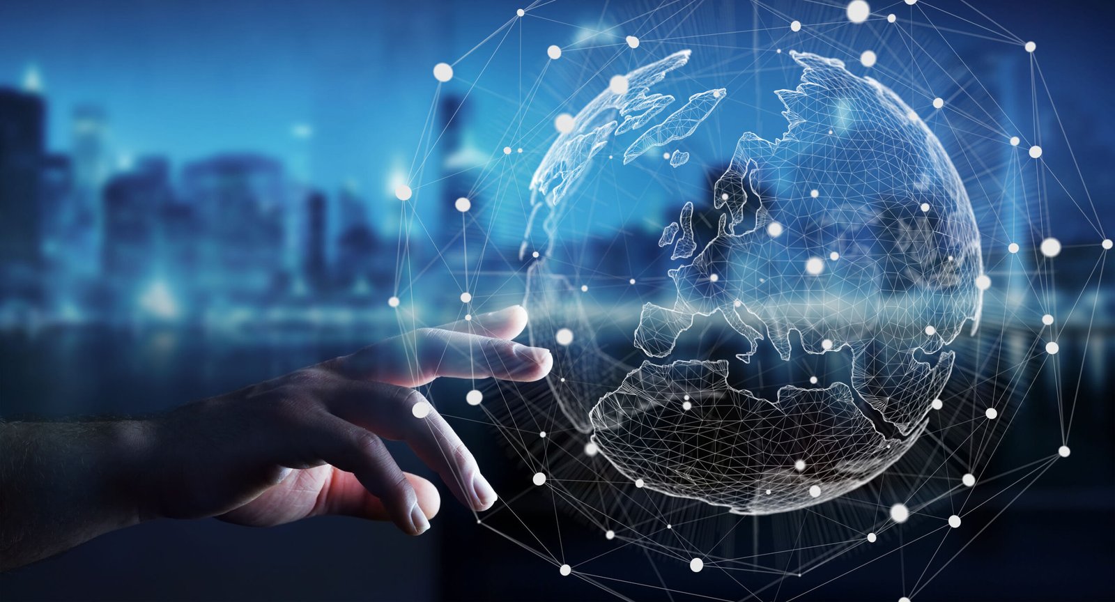 businessman touching global network on planet earth 3d rendering